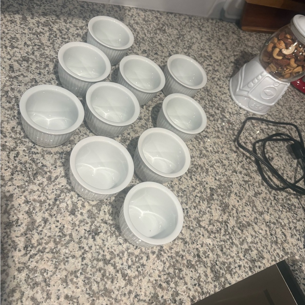 Sur La Table set of 10 classic White Ribbed Bowls - Picture 2 of 5